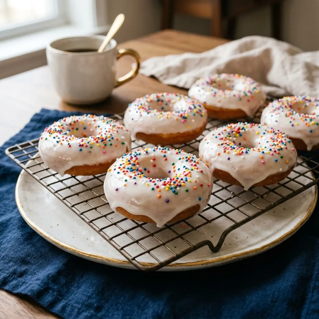 Stunning plated serving of Glazed Donuts with Sprinkles, a chef-tested recipe by Chef Jorj Morgan.