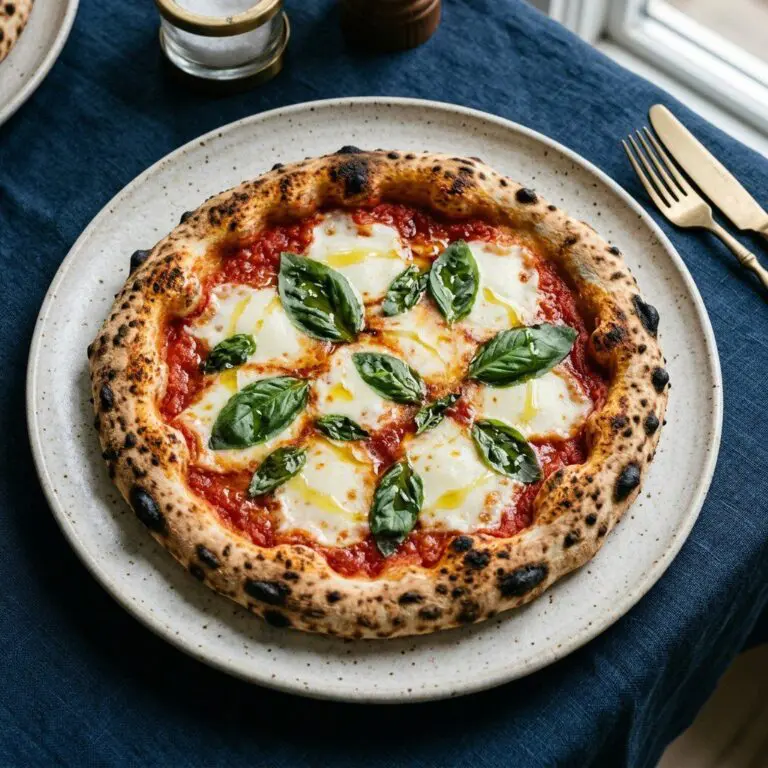 Stunning plated serving of Pizza Margherita, a chef-tested recipe by Chef Jorj Morgan.