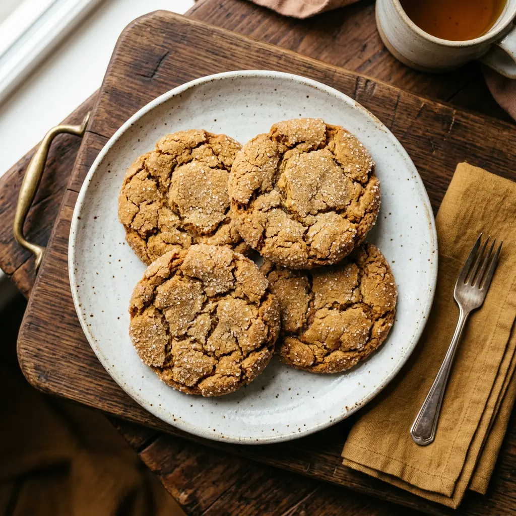 Stunning plated serving of Big, Soft Ginger Cookies, a chef-tested recipe by Chef Jorj Morgan.