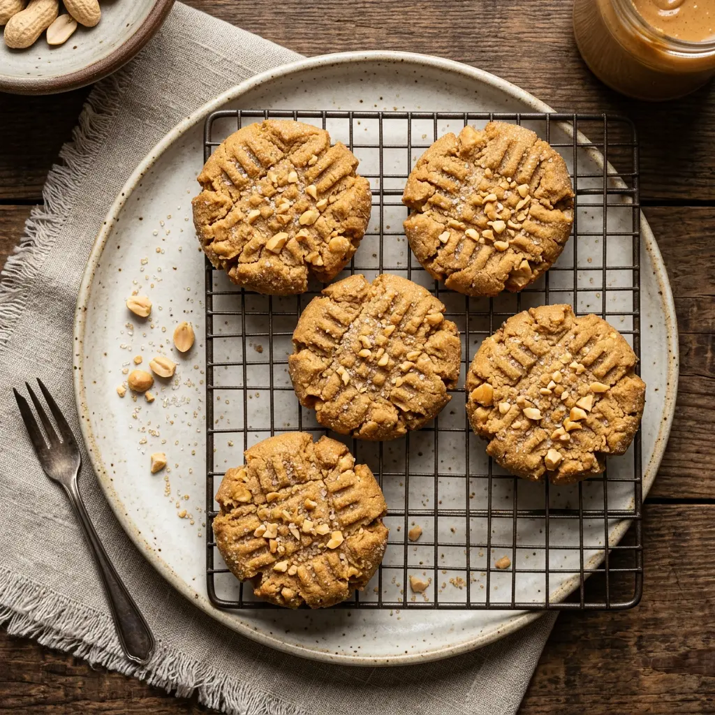 Stunning plated serving of Sugar-Sprinkled Peanut Butter Cookies, a chef-tested recipe by Chef Jorj Morgan.
