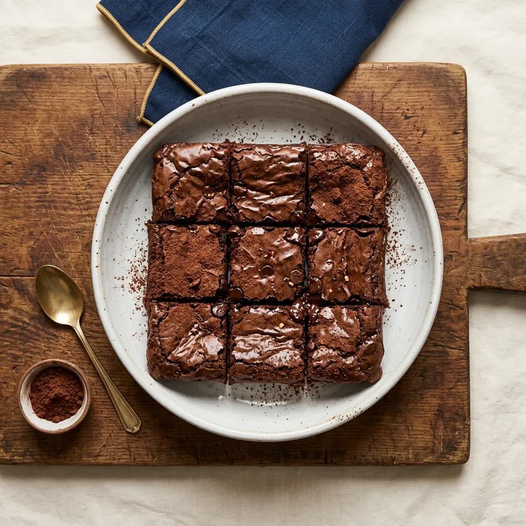 Stunning plated serving of Double Chocolate Chili Brownies, a chef-tested recipe by Chef Jorj Morgan.