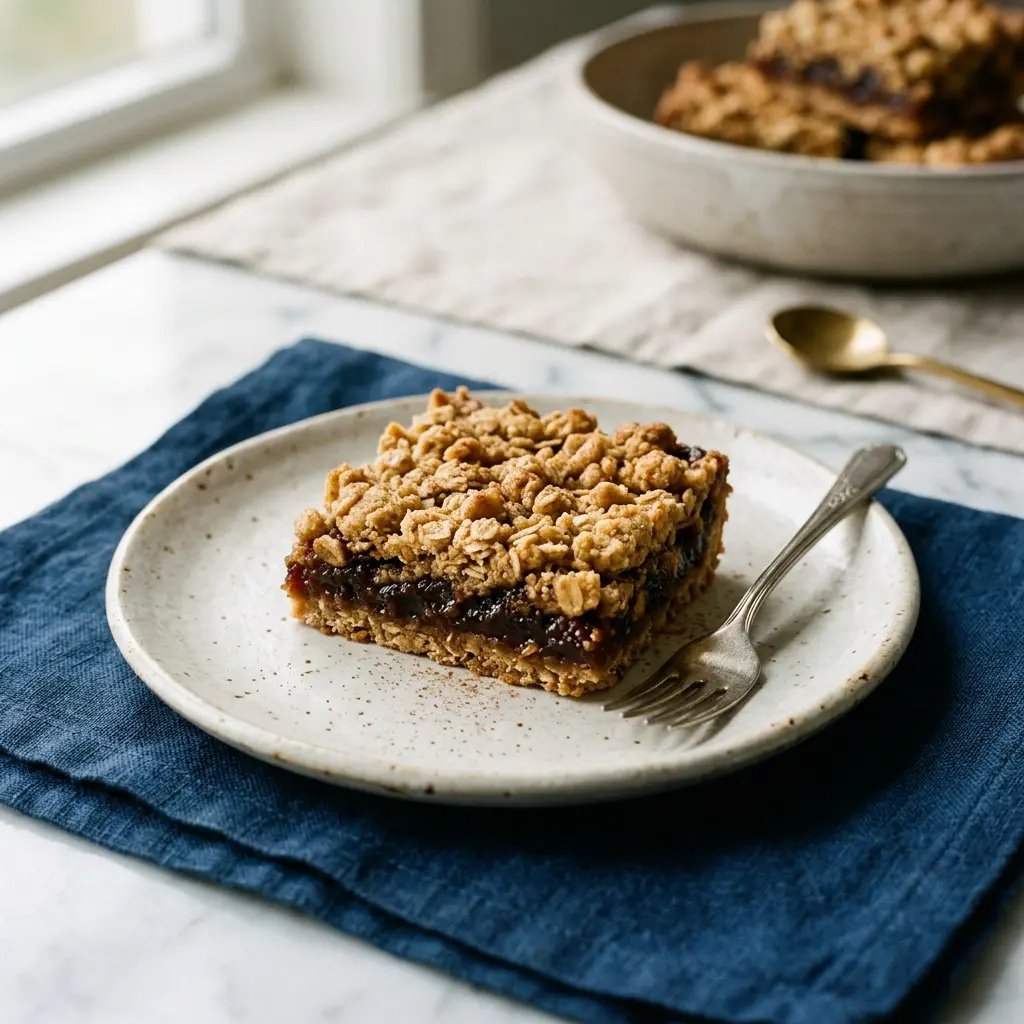 Stunning plated serving of Classic Date Bars, a chef-tested recipe by Chef Jorj Morgan.