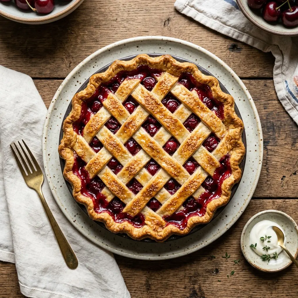 Stunning plated serving of Very Berry Cherry Pie, a chef-tested recipe by Chef Jorj Morgan.