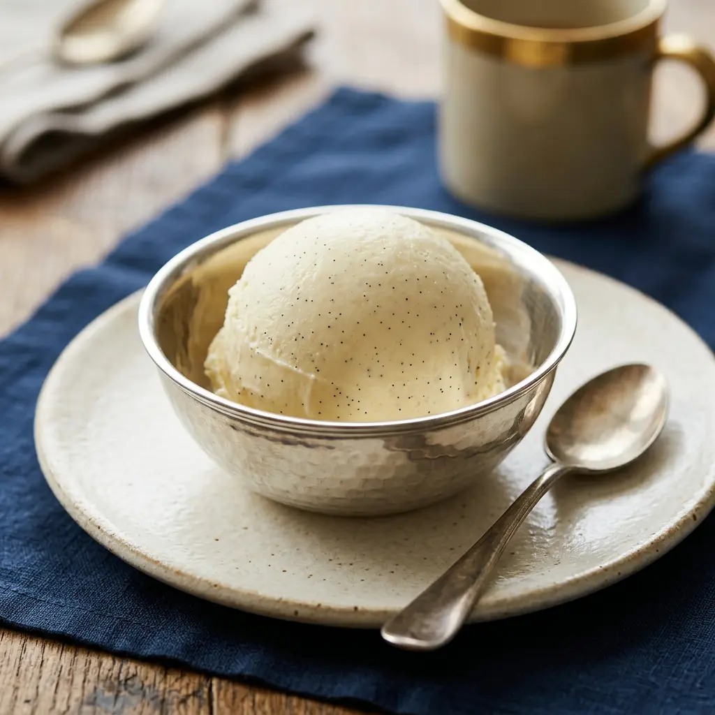 Stunning plated serving of Basic Ice Cream “My Way”, a chef-tested recipe by Chef Jorj Morgan.