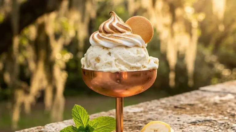 Stunning plated serving of Banana Pudding Ice Cream, a chef-tested recipe by Chef Jorj Morgan.