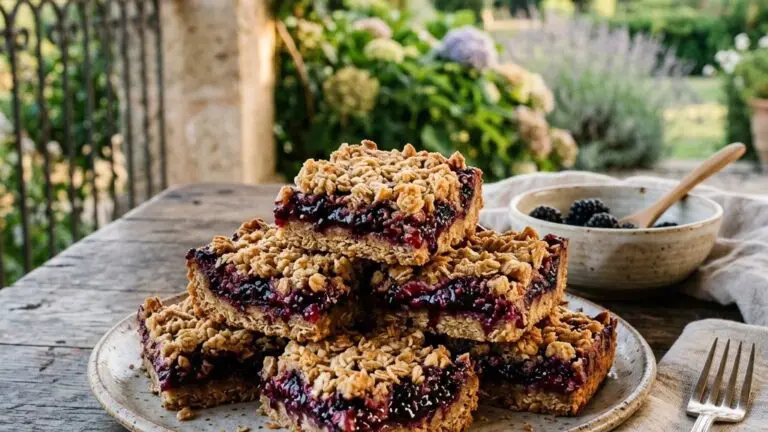 Stunning plated serving of Blackberry Jam Oat Bars, a chef-tested recipe by Chef Jorj Morgan.