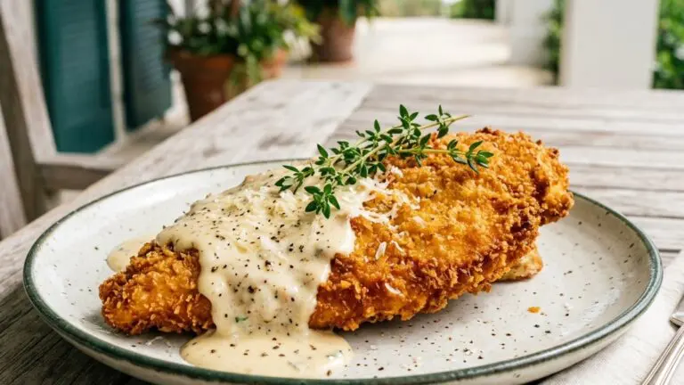 Stunning plated serving of Cheese and Crackers Chicken, a chef-tested recipe by Chef Jorj Morgan.