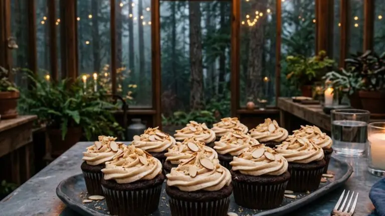 Stunning plated serving of Chocolate Almond Cupcakes, a chef-tested recipe by Chef Jorj Morgan.