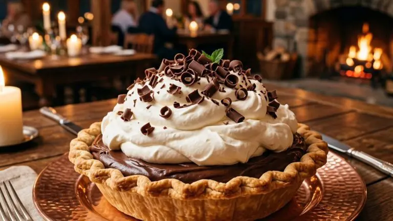 Stunning plated serving of Chocolate Silk Pie, a chef-tested recipe by Chef Jorj Morgan.