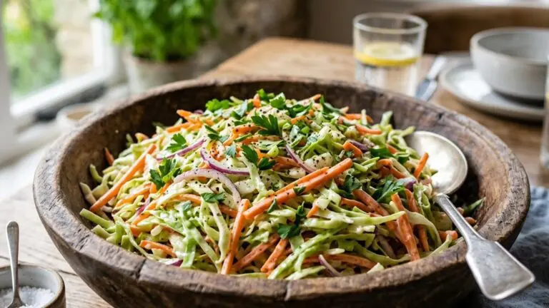 Stunning plated serving of Classic Cabbage and Carrot Coleslaw, a chef-tested recipe by Chef Jorj Morgan.