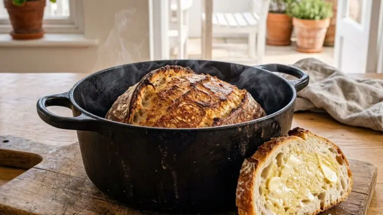 Stunning plated serving of Dutch Oven Loaf, a chef-tested recipe by Chef Jorj Morgan.