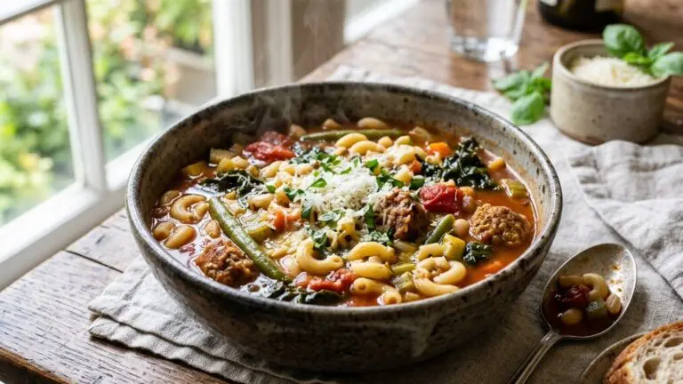 Stunning plated serving of Farmers Market Minestrone, a chef-tested recipe by Chef Jorj Morgan.