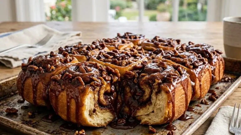 Stunning plated serving of Gooey Maple Pecan Rolls, a chef-tested recipe by Chef Jorj Morgan.