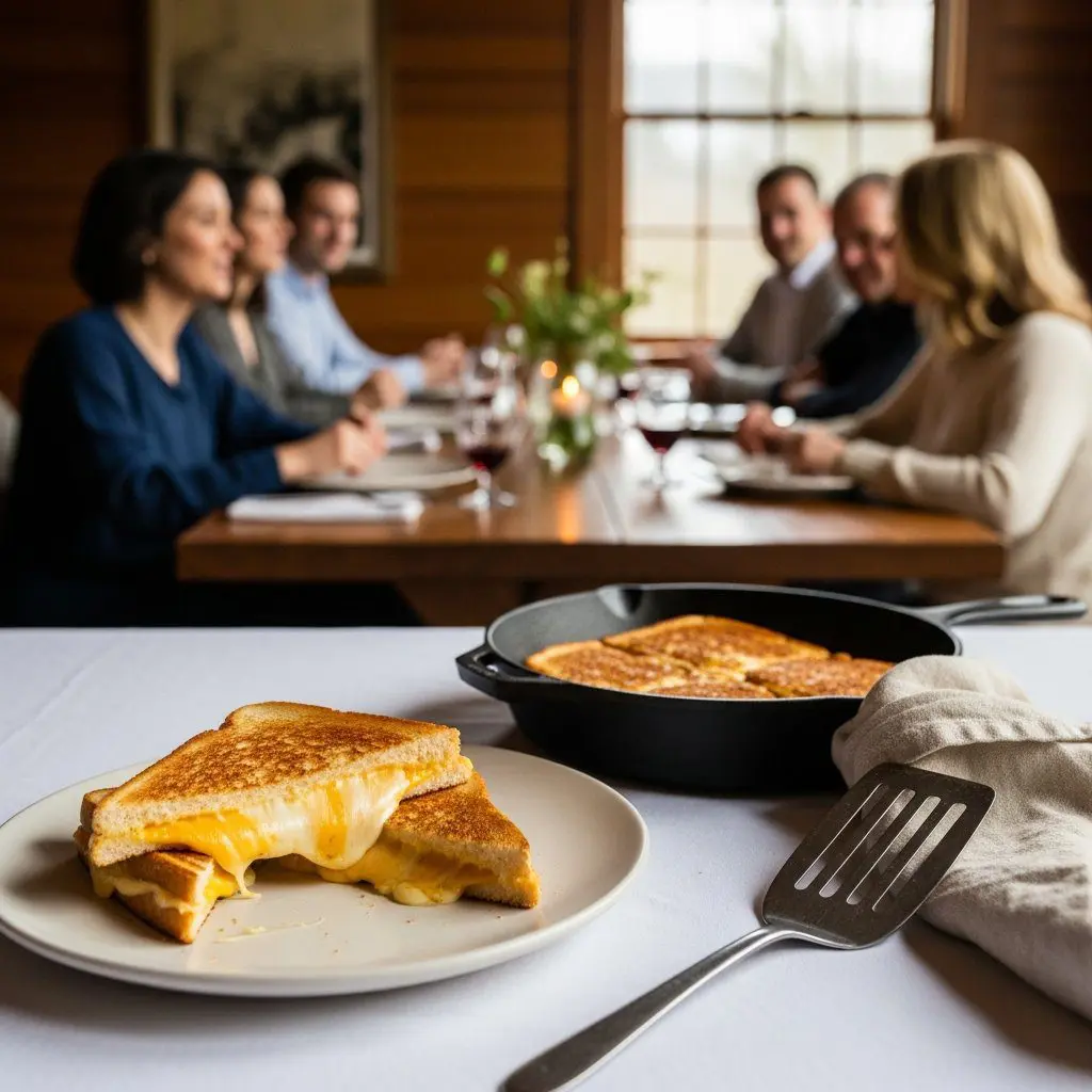 A gorgeous single-view lifestyle photo of freshly prepared Best Grilled Cheese Sammy Evah!.