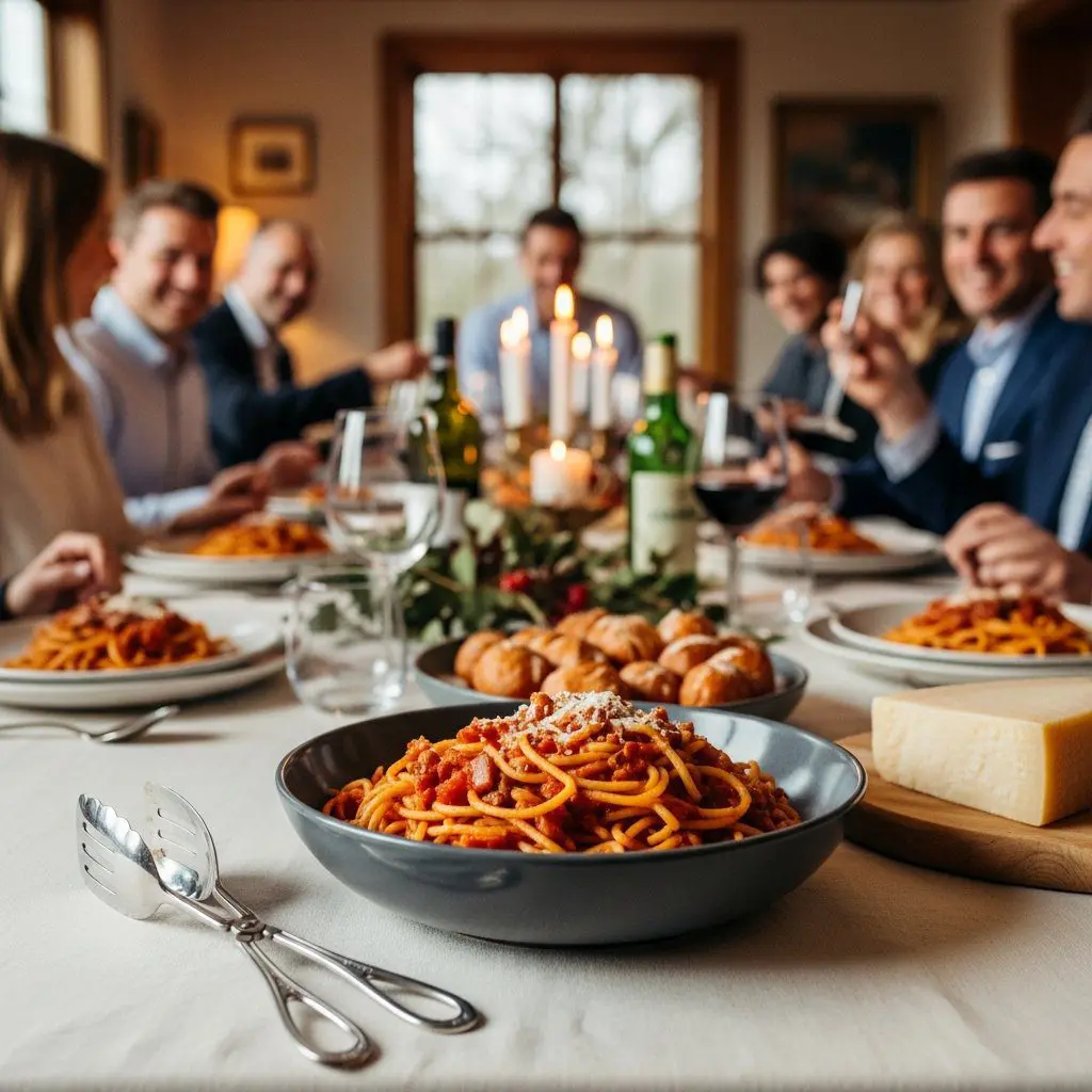 A gorgeous single-view lifestyle photo of freshly prepared Bucatini all’Amatriciana.