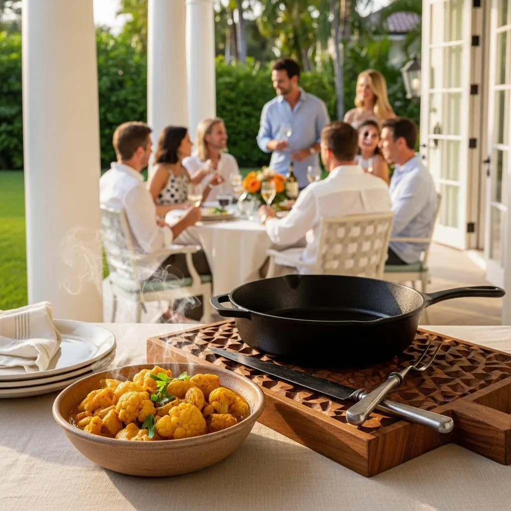 A gorgeous single-view lifestyle photo of freshly prepared Chicken & Cauliflower Curry.