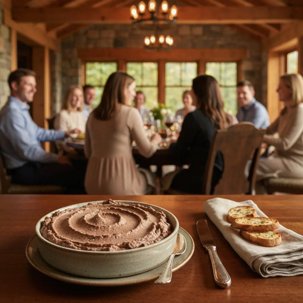 A gorgeous single-view lifestyle photo of freshly prepared Chicken Liver Mousse.