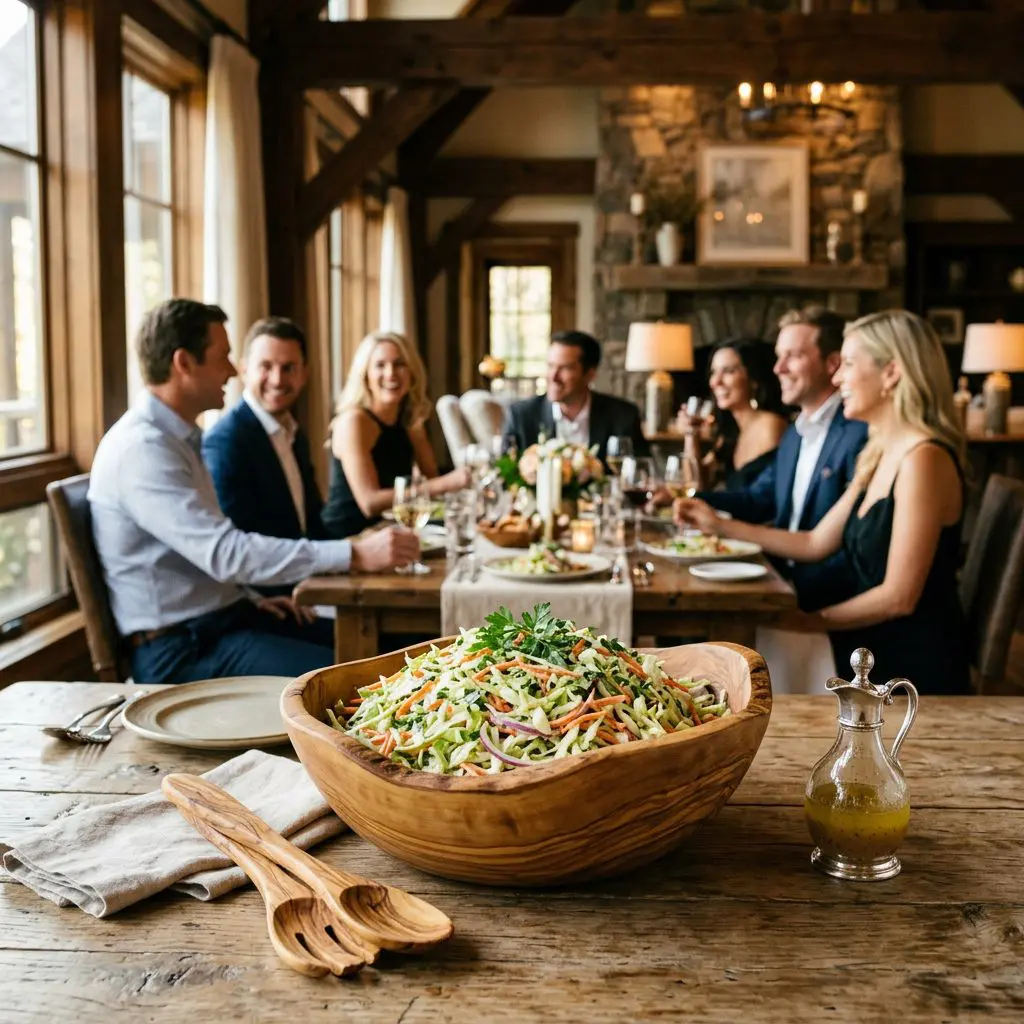 A gorgeous single-view lifestyle photo of freshly prepared Classic Cabbage and Carrot Coleslaw.
