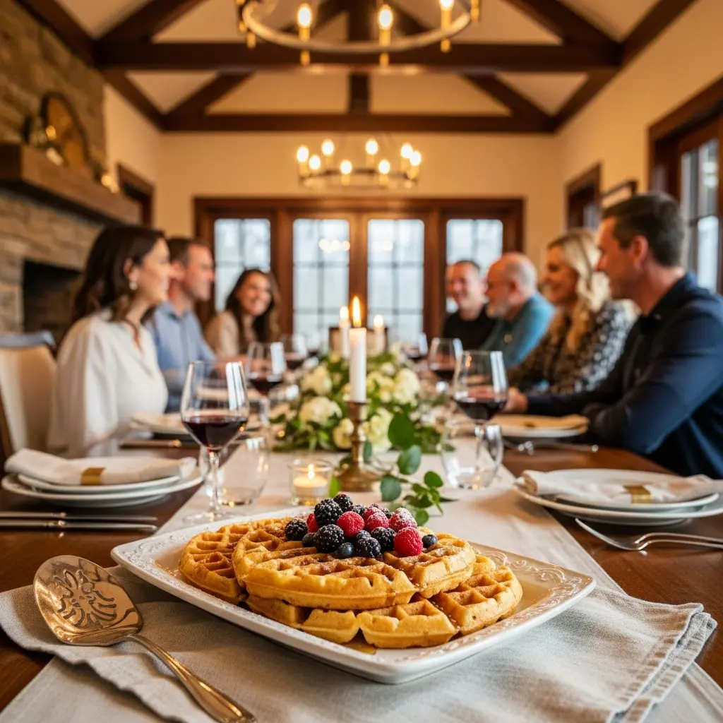 A gorgeous single-view lifestyle photo of freshly prepared Crispy Waffles.