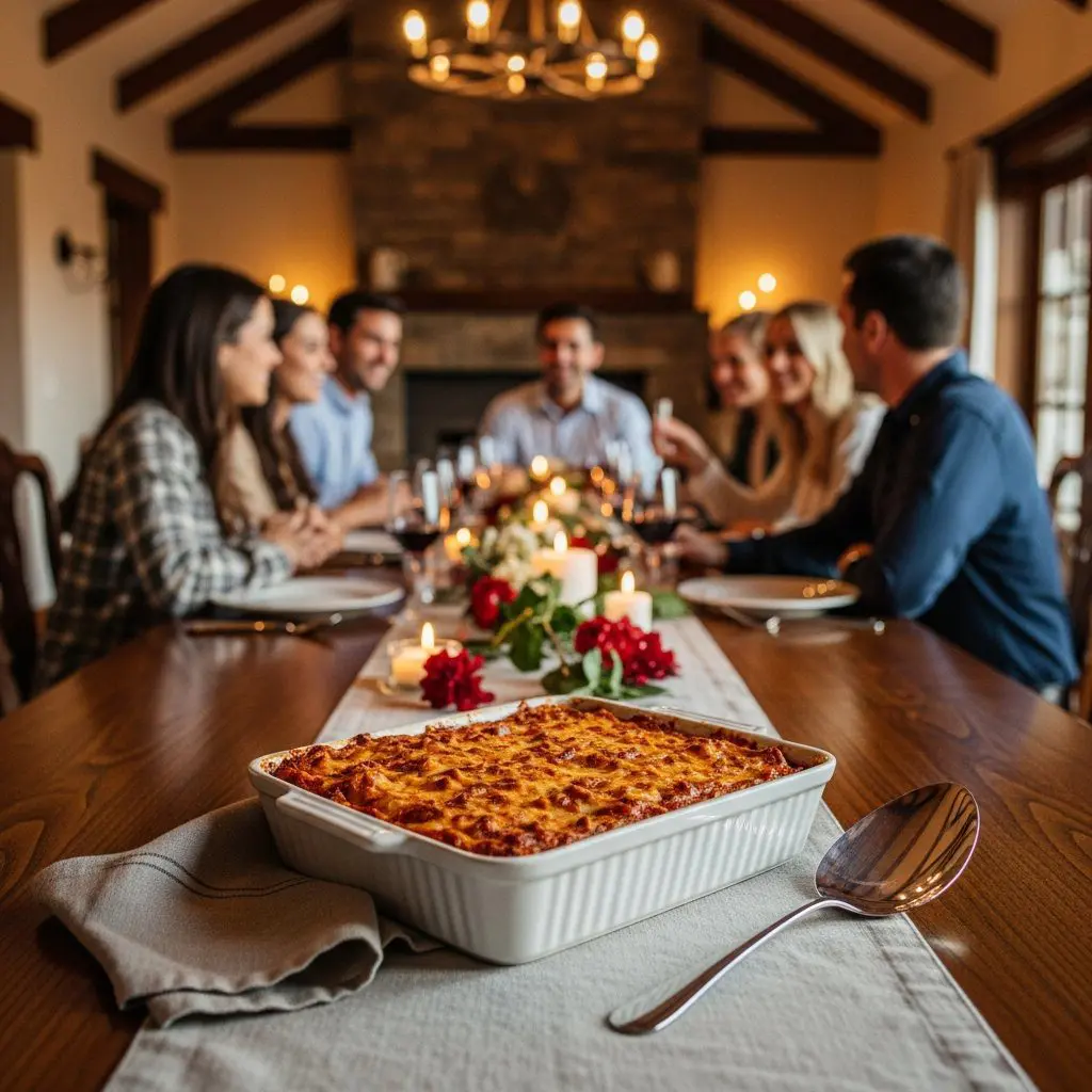 A gorgeous single-view lifestyle photo of freshly prepared Fiery Chili Lasagna.