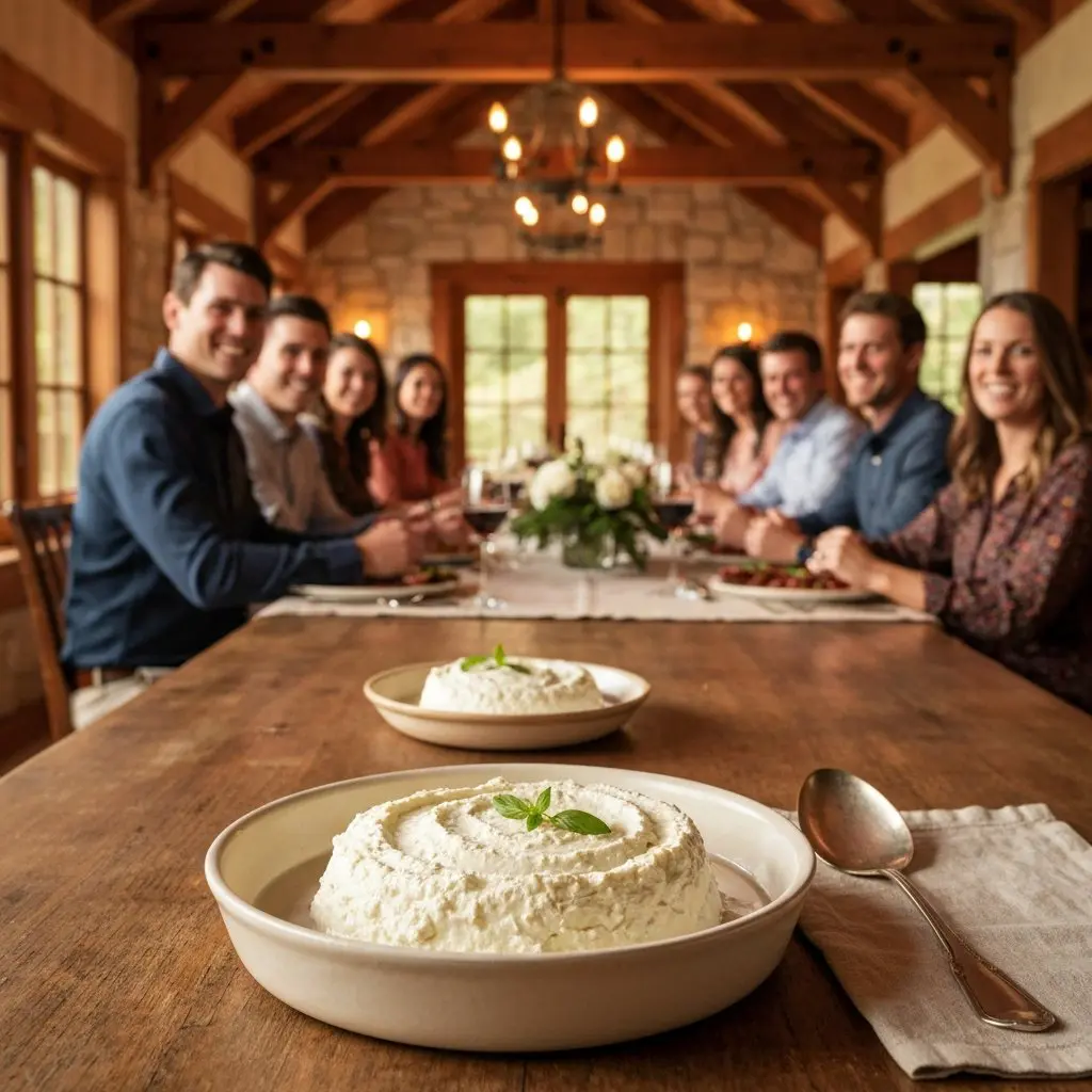 A gorgeous single-view lifestyle photo of freshly prepared Fresh Whole-Milk Ricotta.