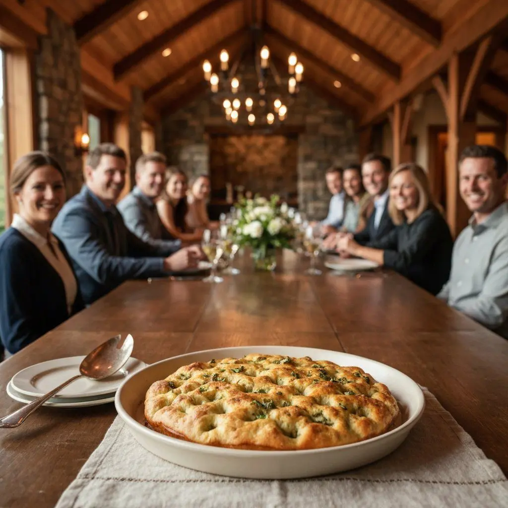 A gorgeous single-view lifestyle photo of freshly prepared Garden Focaccia.