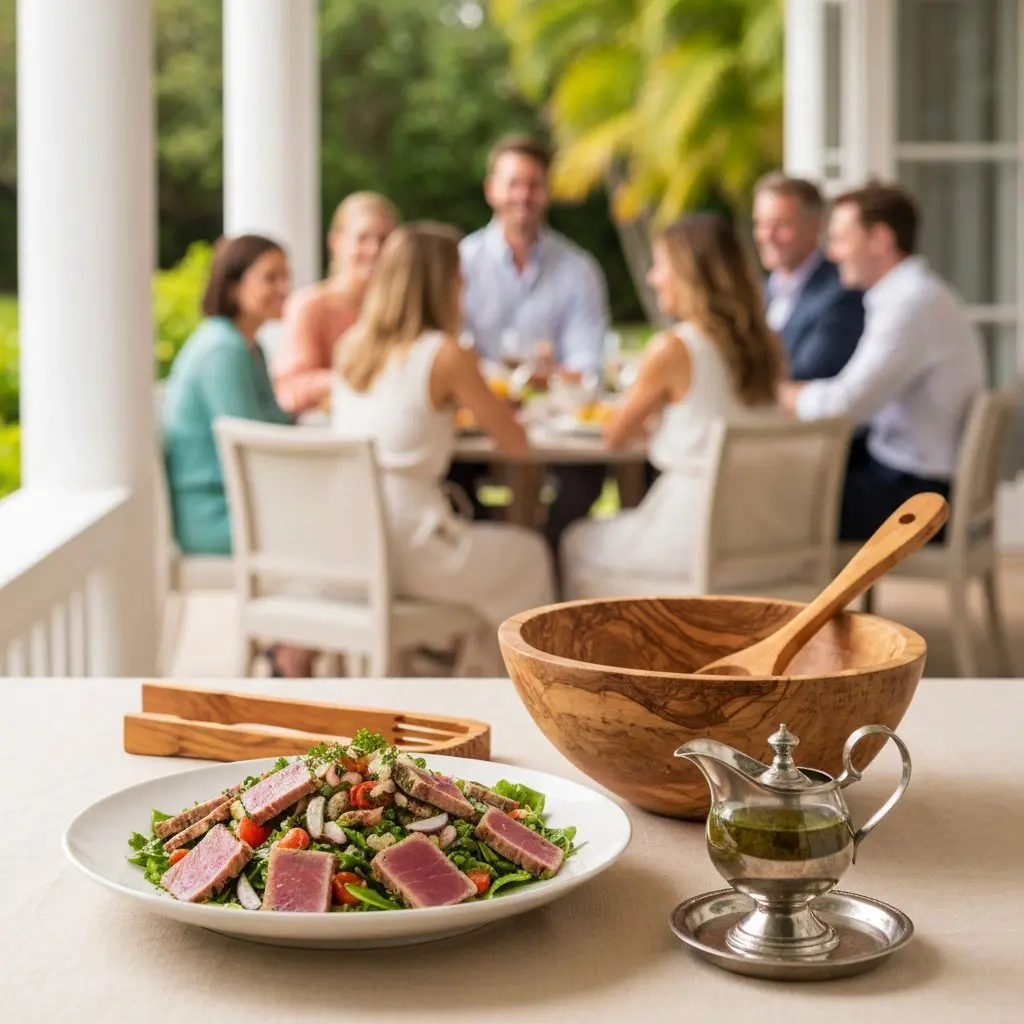 A gorgeous single-view lifestyle photo of freshly prepared Mediterranean Tuna Salad.