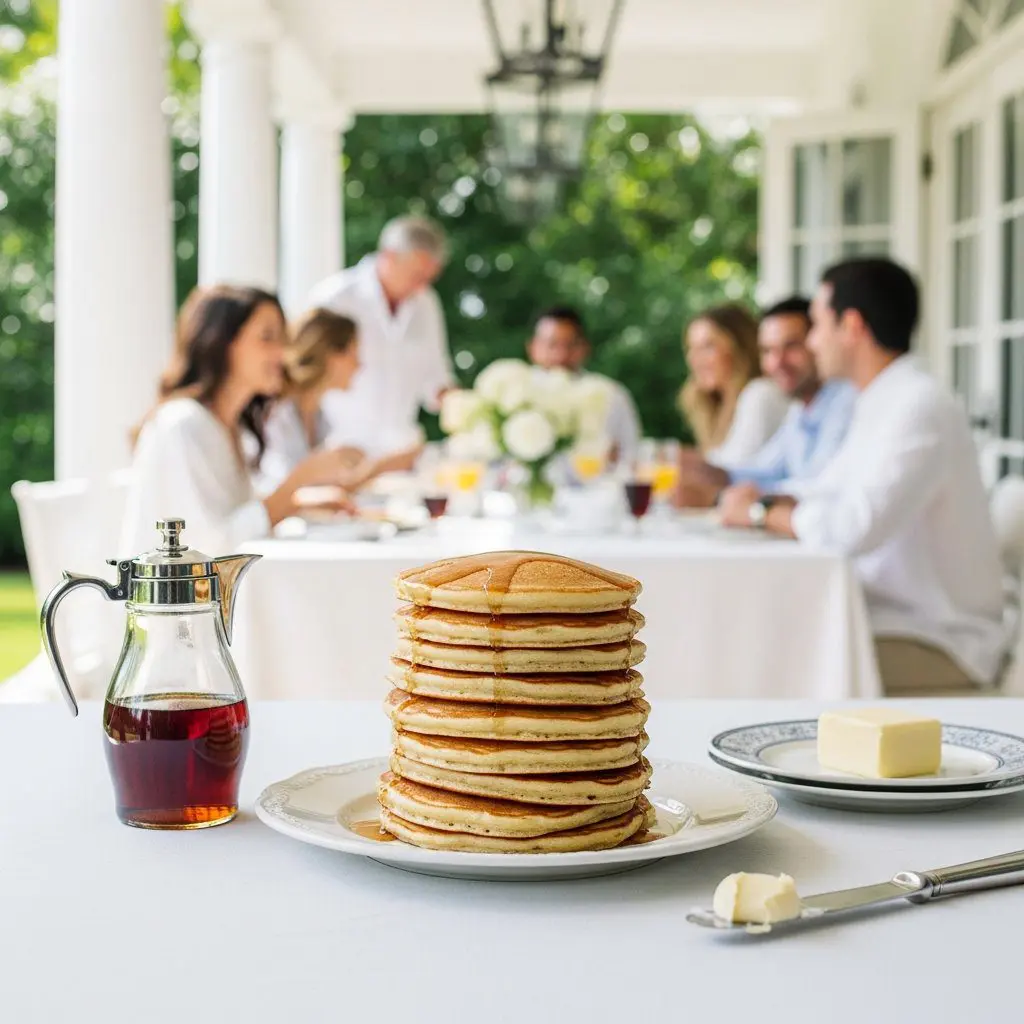 A gorgeous single-view lifestyle photo of freshly prepared “My Way” Pancakes.