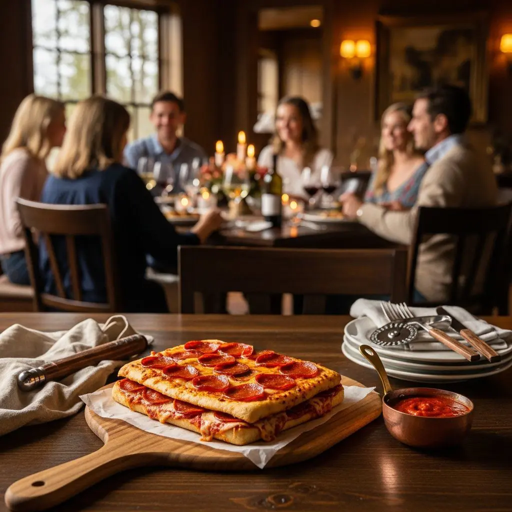 A gorgeous single-view lifestyle photo of freshly prepared Pepperoni Pizza Panini.