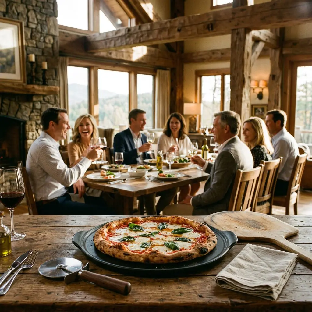 A gorgeous single-view lifestyle photo of freshly prepared Pizza Margherita.