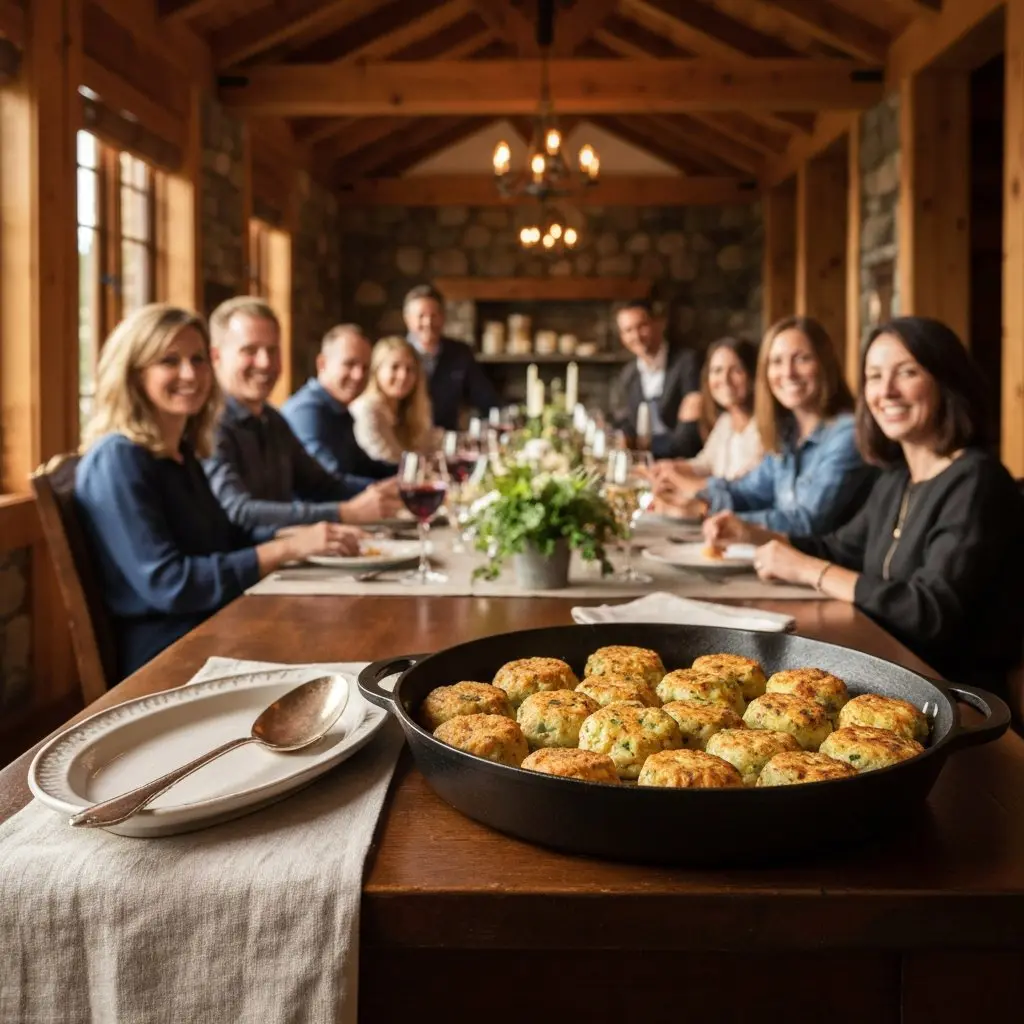A gorgeous single-view lifestyle photo of freshly prepared Potato Skillet Breakfast Croquettes.
