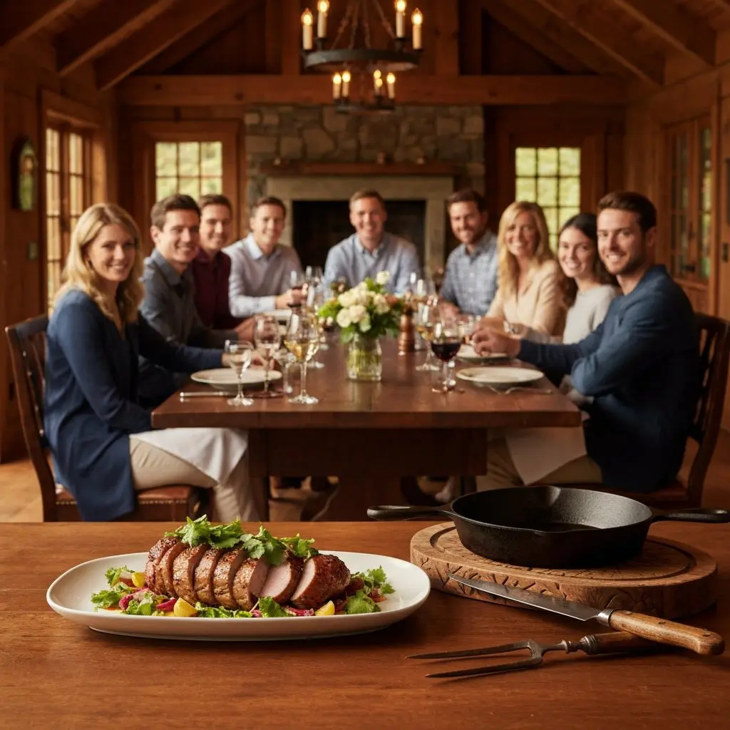 A gorgeous single-view lifestyle photo of freshly prepared Roasted Pork Tenderloin with Cilantro Vinaigrette.