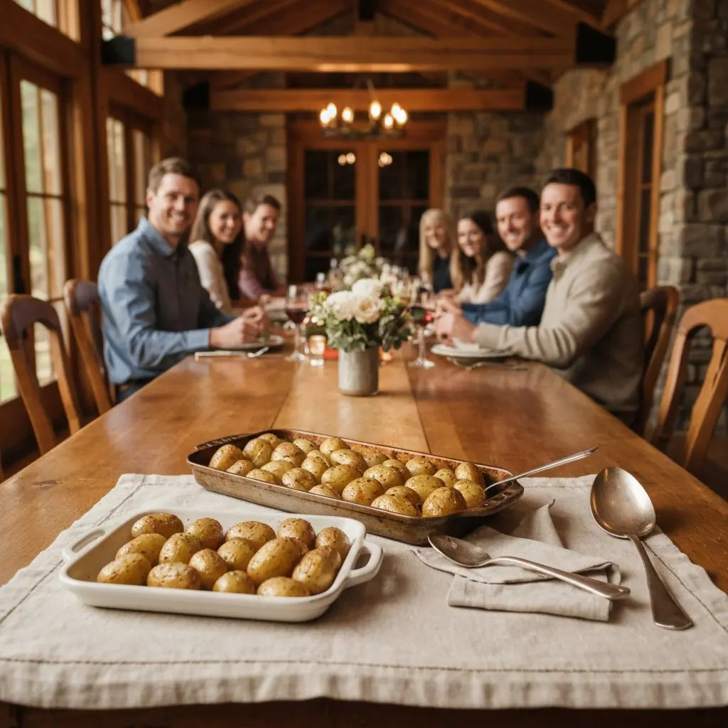A gorgeous single-view lifestyle photo of freshly prepared Sheet Pan Roasted Baby Potatoes.