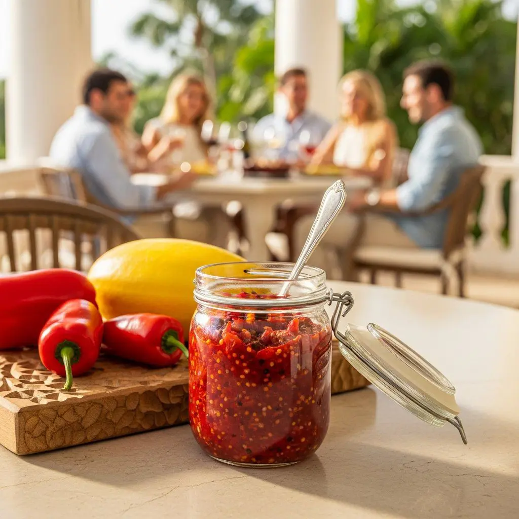 A gorgeous single-view lifestyle photo of freshly prepared Southern Chow-Chow Relish.