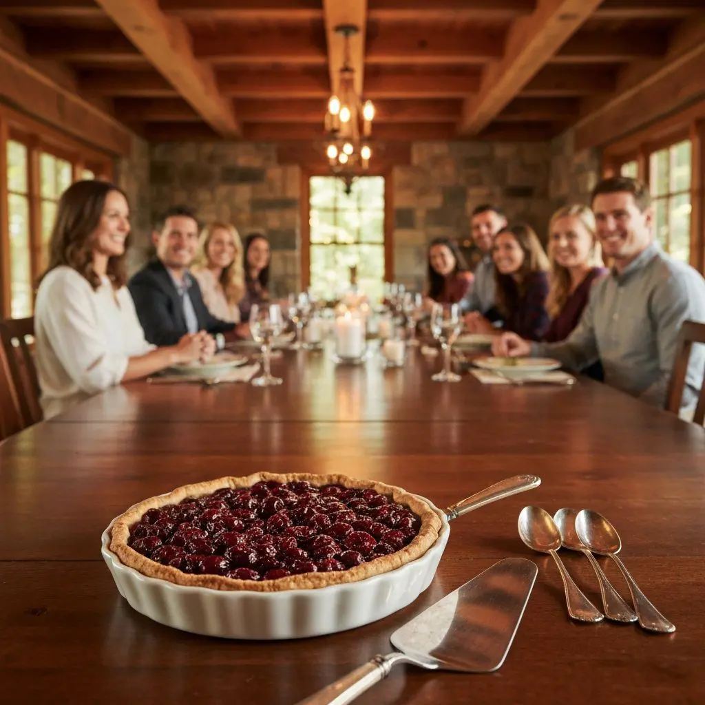 A gorgeous single-view lifestyle photo of freshly prepared Very Berry Cherry Pie.