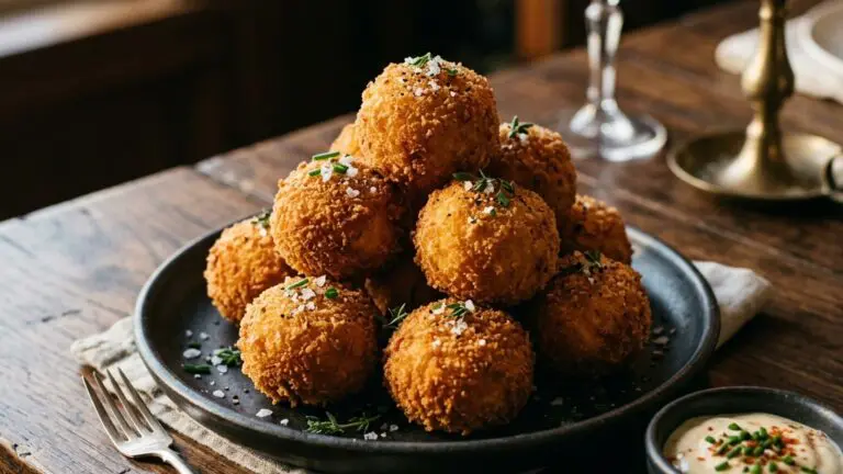 Stunning plated serving of Mashed Potato Croquettes, a chef-tested recipe by Chef Jorj Morgan.