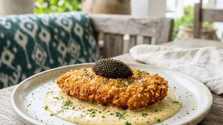 Stunning plated serving of Millionaires’ Chicken, a chef-tested recipe by Chef Jorj Morgan.