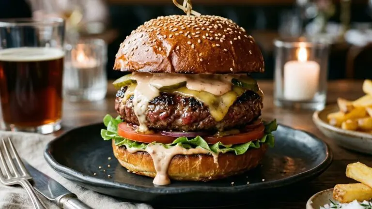 Stunning plated serving of My Best Beef Burgers, a chef-tested recipe by Chef Jorj Morgan.
