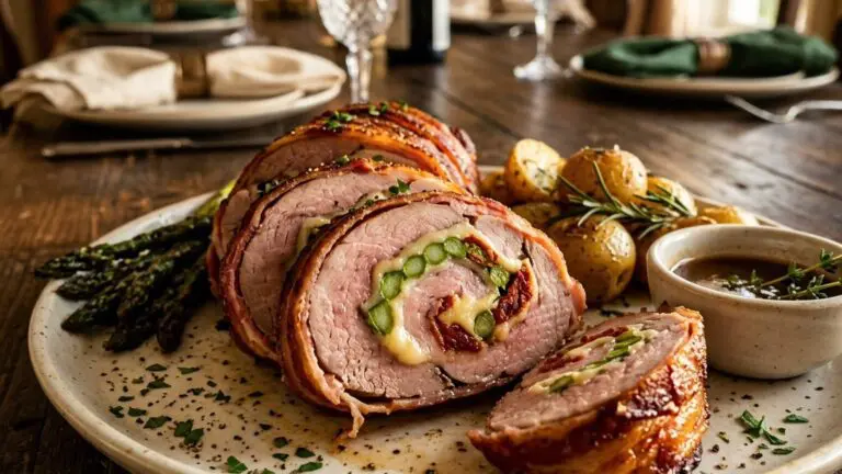 Stunning plated serving of Rock-and-Roll Pork Tenderloin, a chef-tested recipe by Chef Jorj Morgan.