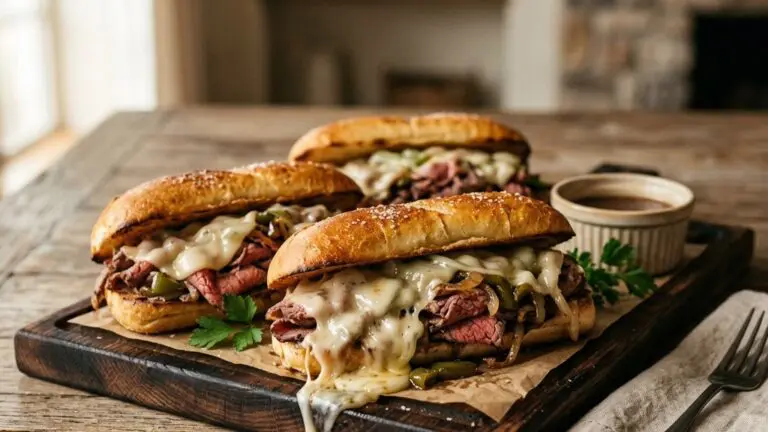 Stunning plated serving of Round-Roast Philly Cheesesteak Sammies, a chef-tested recipe by Chef Jorj Morgan.