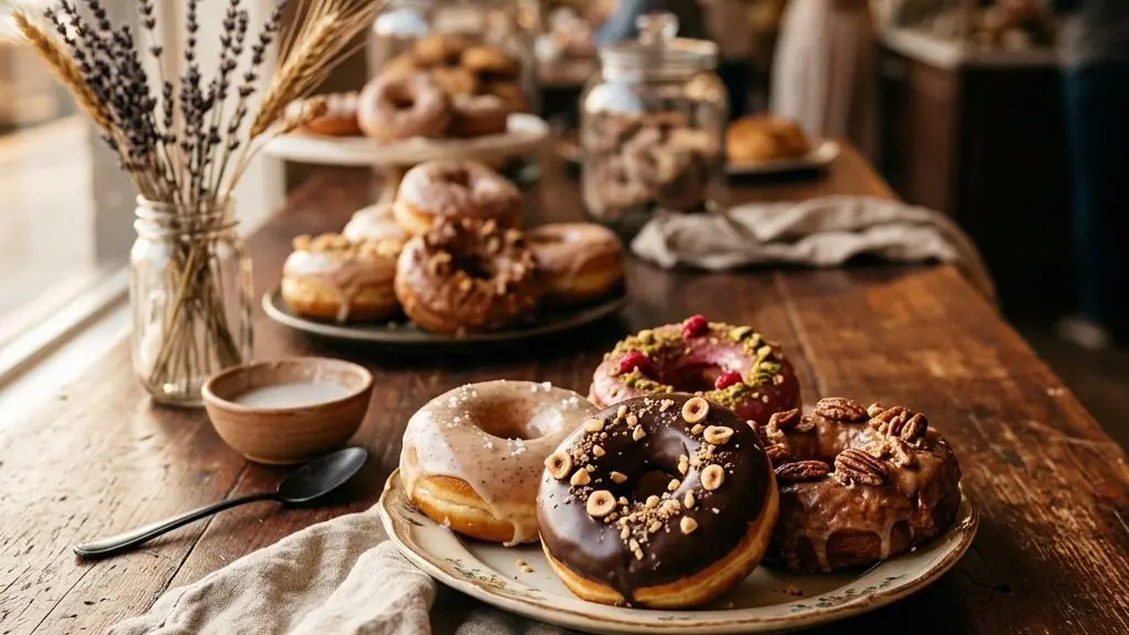 A platter of the finished cinnamon sugar doughnuts