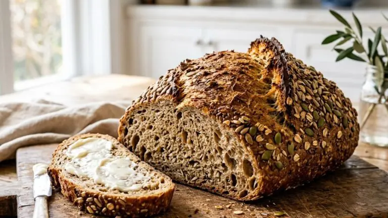Stunning plated serving of Seeded Whole Grain Bread, a chef-tested recipe by Chef Jorj Morgan.
