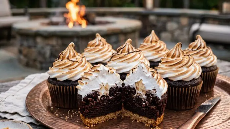 Stunning plated serving of S’mores Cupcakes, a chef-tested recipe by Chef Jorj Morgan.