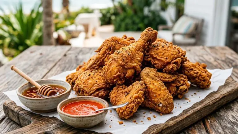 Stunning plated serving of Southern Fried Chicken, a chef-tested recipe by Chef Jorj Morgan.