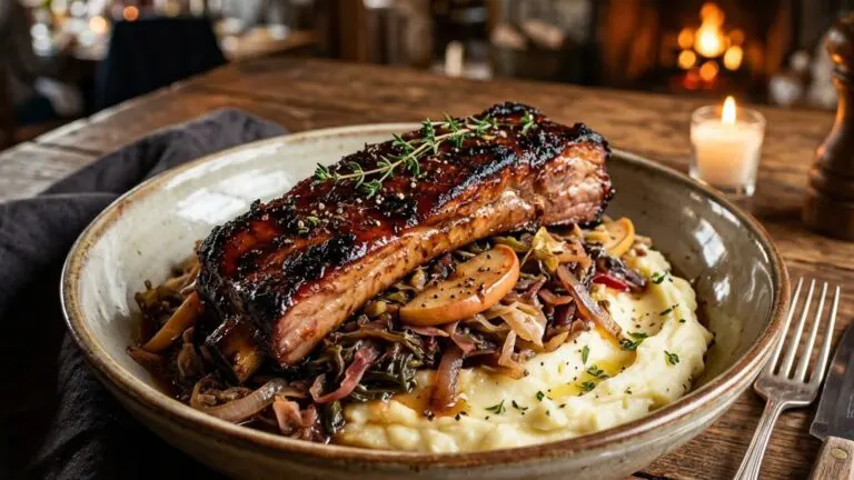 Stunning plated serving of Spare Ribs with Sauerkraut, a chef-tested recipe by Chef Jorj Morgan.
