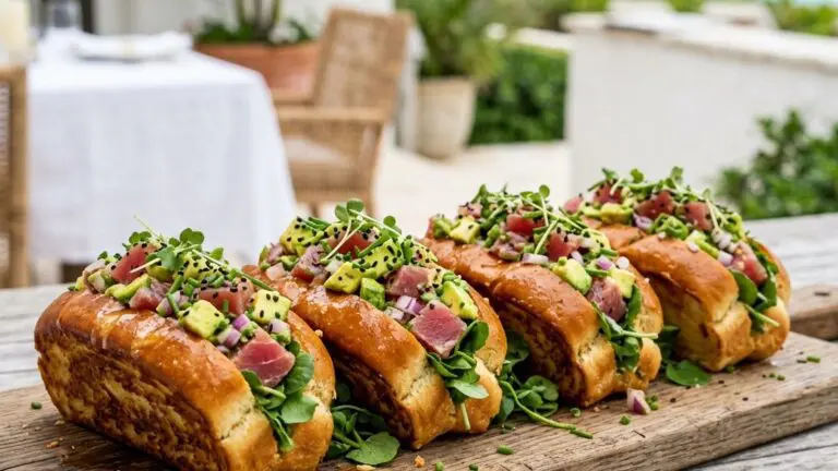Stunning plated serving of Tuna and Avocado Rolls, a chef-tested recipe by Chef Jorj Morgan.