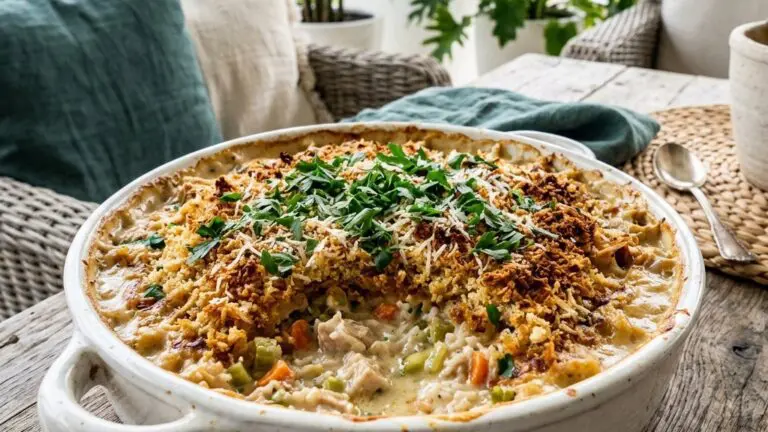 Stunning plated serving of Turkey and Rice Casserole, a chef-tested recipe by Chef Jorj Morgan.