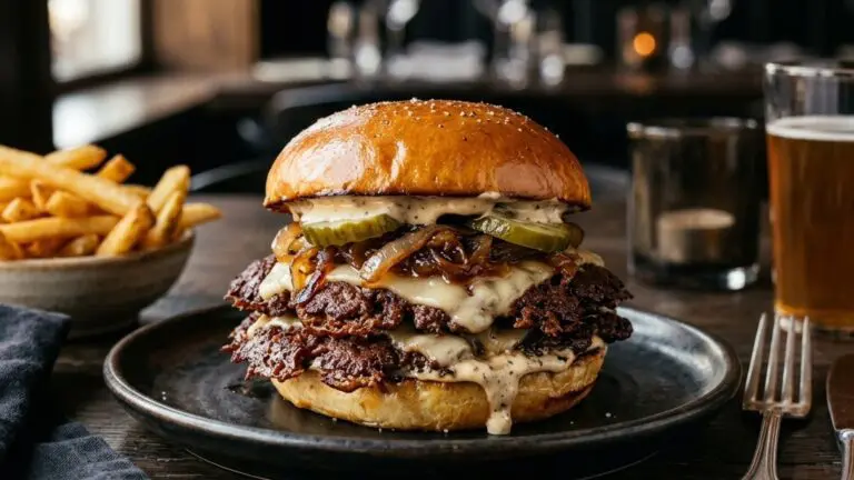 Stunning plated serving of The Ultimate Smash Burgers with Truffle Mayo, a chef-tested recipe by Chef Jorj Morgan.