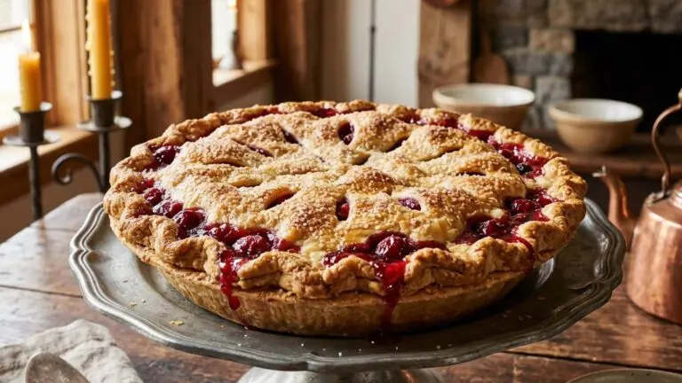 Stunning plated serving of Very Berry Cherry Pie, a chef-tested recipe by Chef Jorj Morgan.