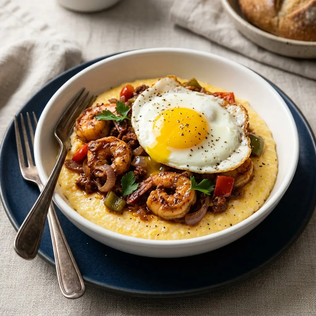 Chef tested Shrimp & Grits with Eggs Sunnyside Up recipe by Chef Jorj Morgan